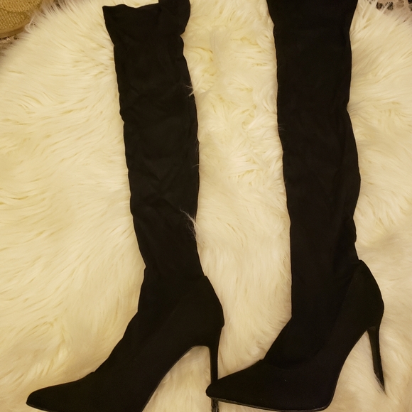 🆕️ Black Faux Suede Stiletto Over the Knee Thigh High Boots sz 8 - Picture 7 of 8
